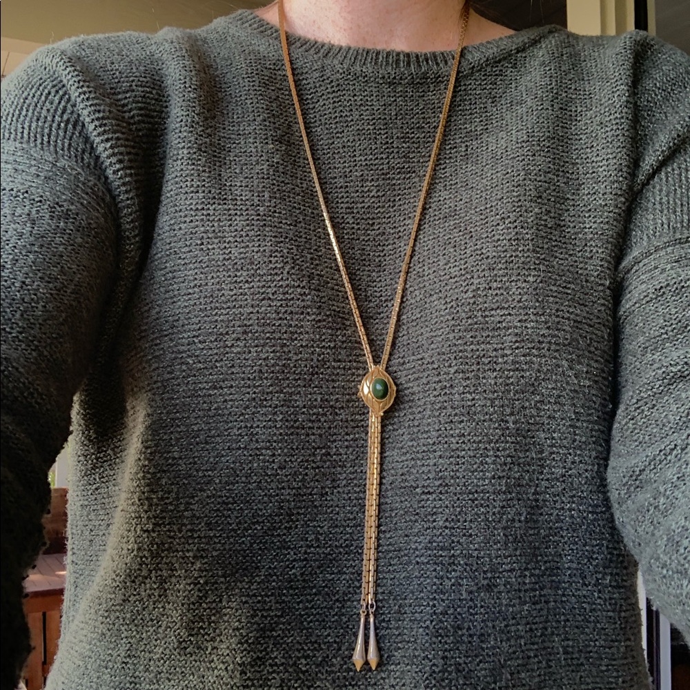 Vintage Gold Adjustable Bolo Tie with Green Stone